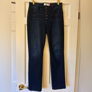 Dark Blue Straight Leg Button Fly Jeans